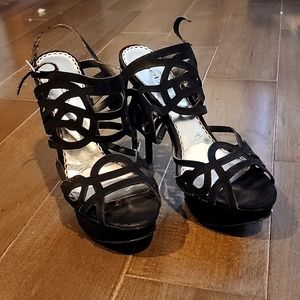 Bebe Suede Strappy Platform Heels